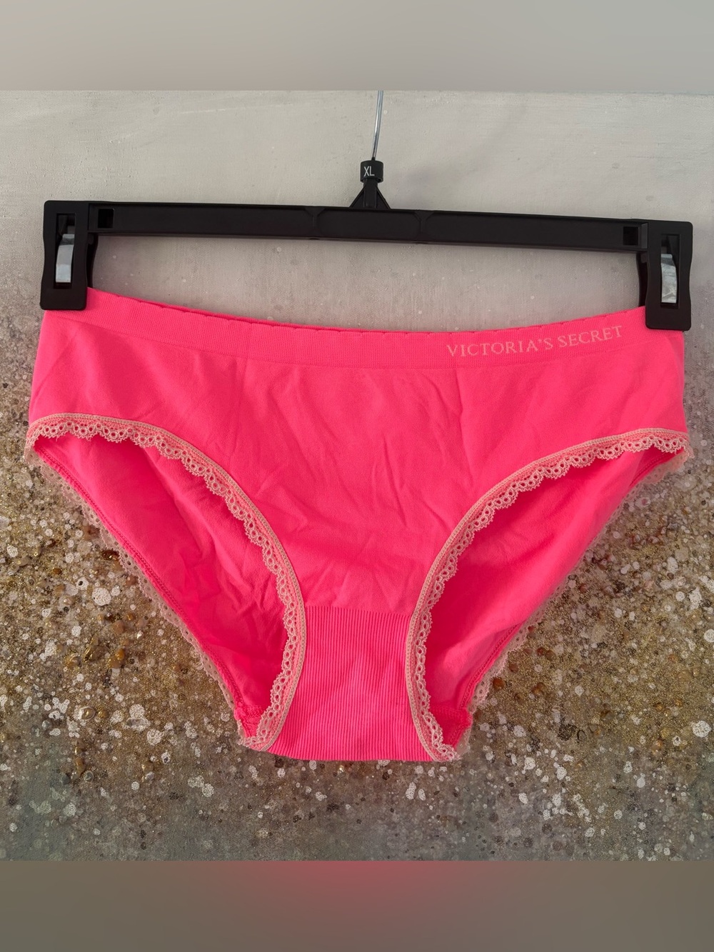 Victoria's Secret Hot Pink Bikini Briefs with Cream Lace Trim (NWOT)